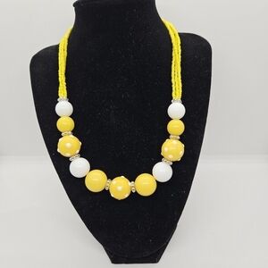 funky yellow and white beaded retro necklace